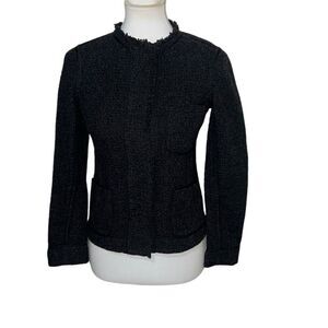 Vince Wool Blend Womens Frayed Boucle Jacket Snap Charcoal Gray Black size 2